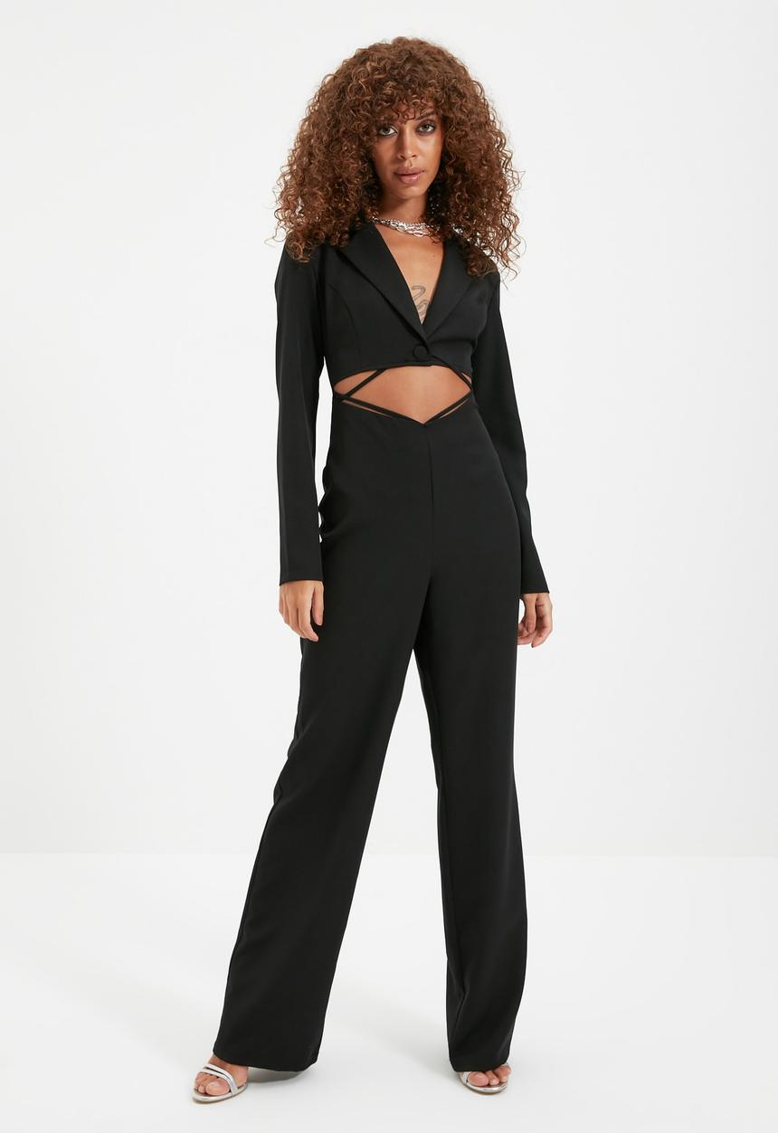 Trendyol - Cut out detailed jacket collar jumpsuit - black