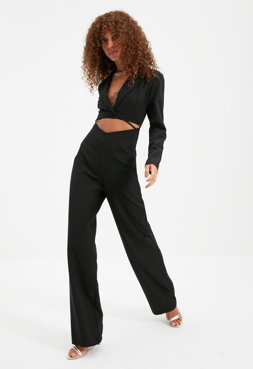 Trendyol - Cut out detailed jacket collar jumpsuit - black
