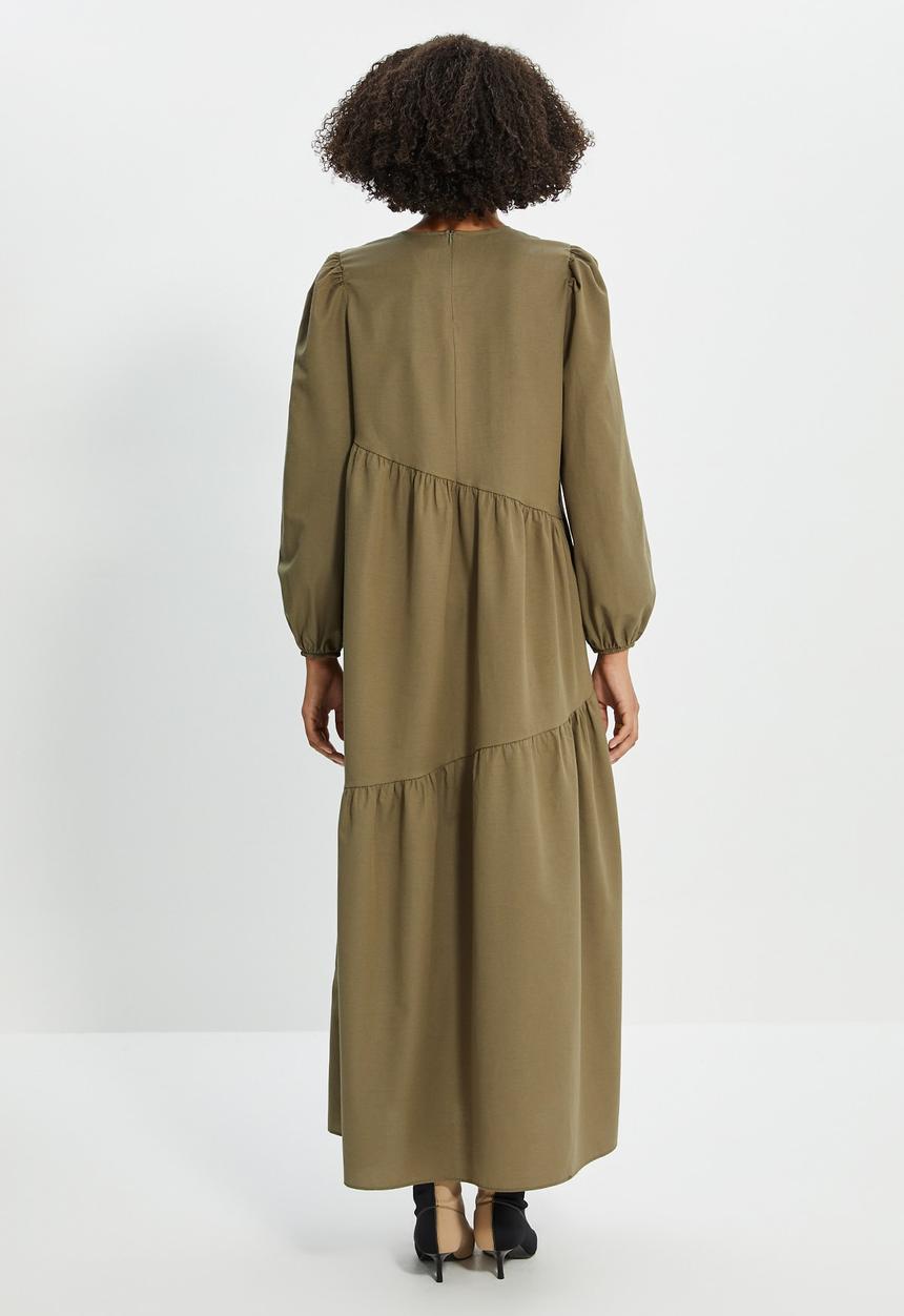 Trendyol - Crew neck poplin dress - khaki