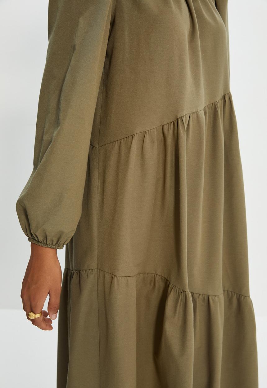 Trendyol - Crew neck poplin dress - khaki