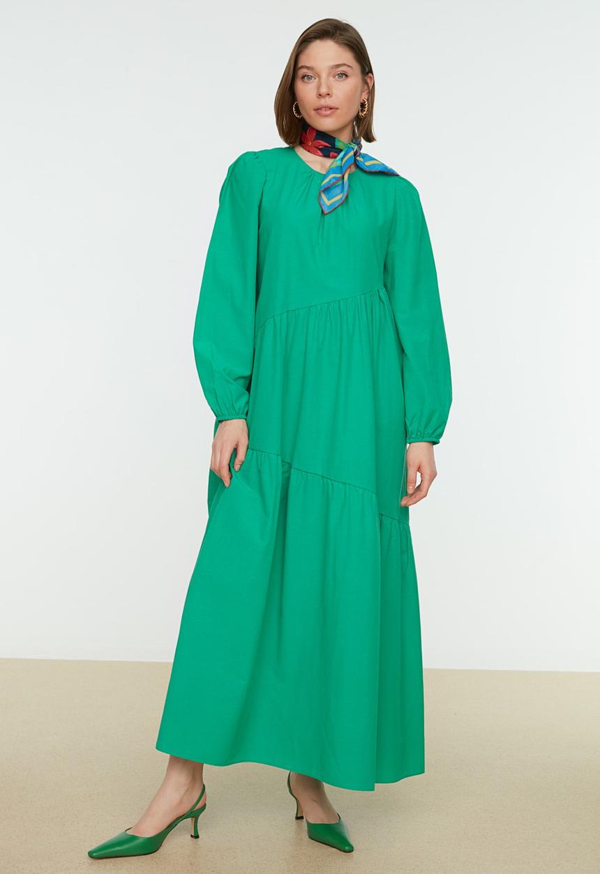Trendyol - Crew neck poplin dress - green