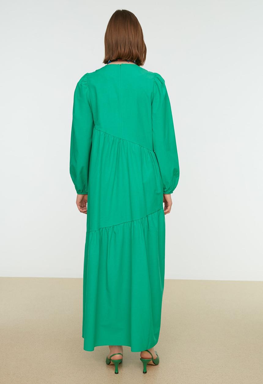 Trendyol - Crew neck poplin dress - green