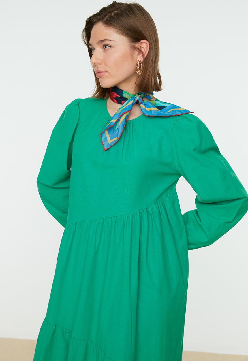 Trendyol - Crew neck poplin dress - green