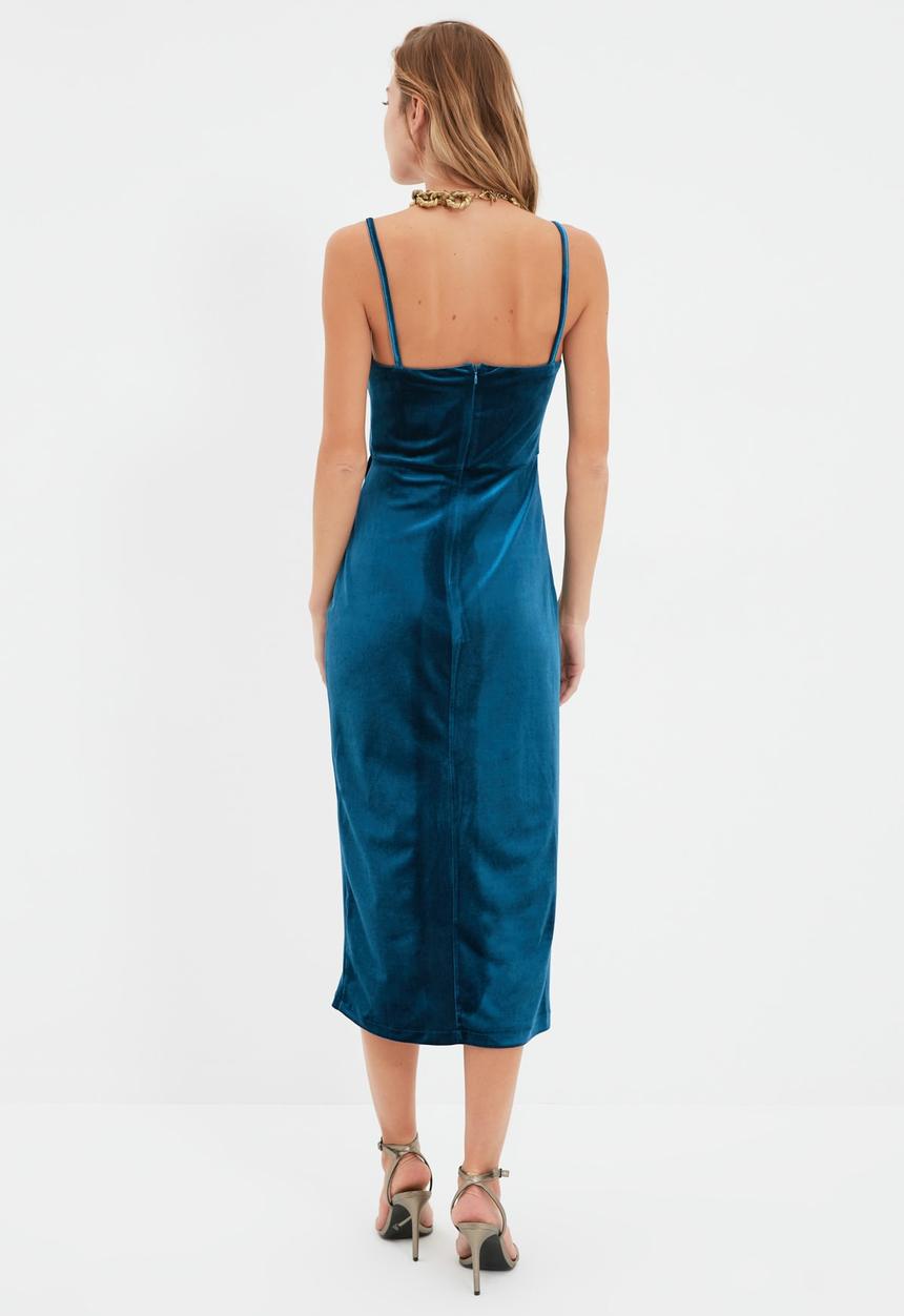 Trendyol - Wrap velvet dress - petrol