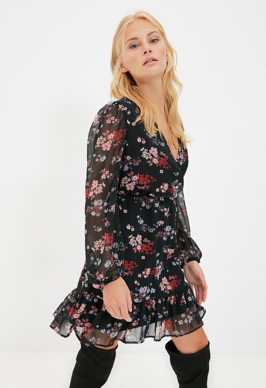 Trendyol - Double breasted collar dress - black