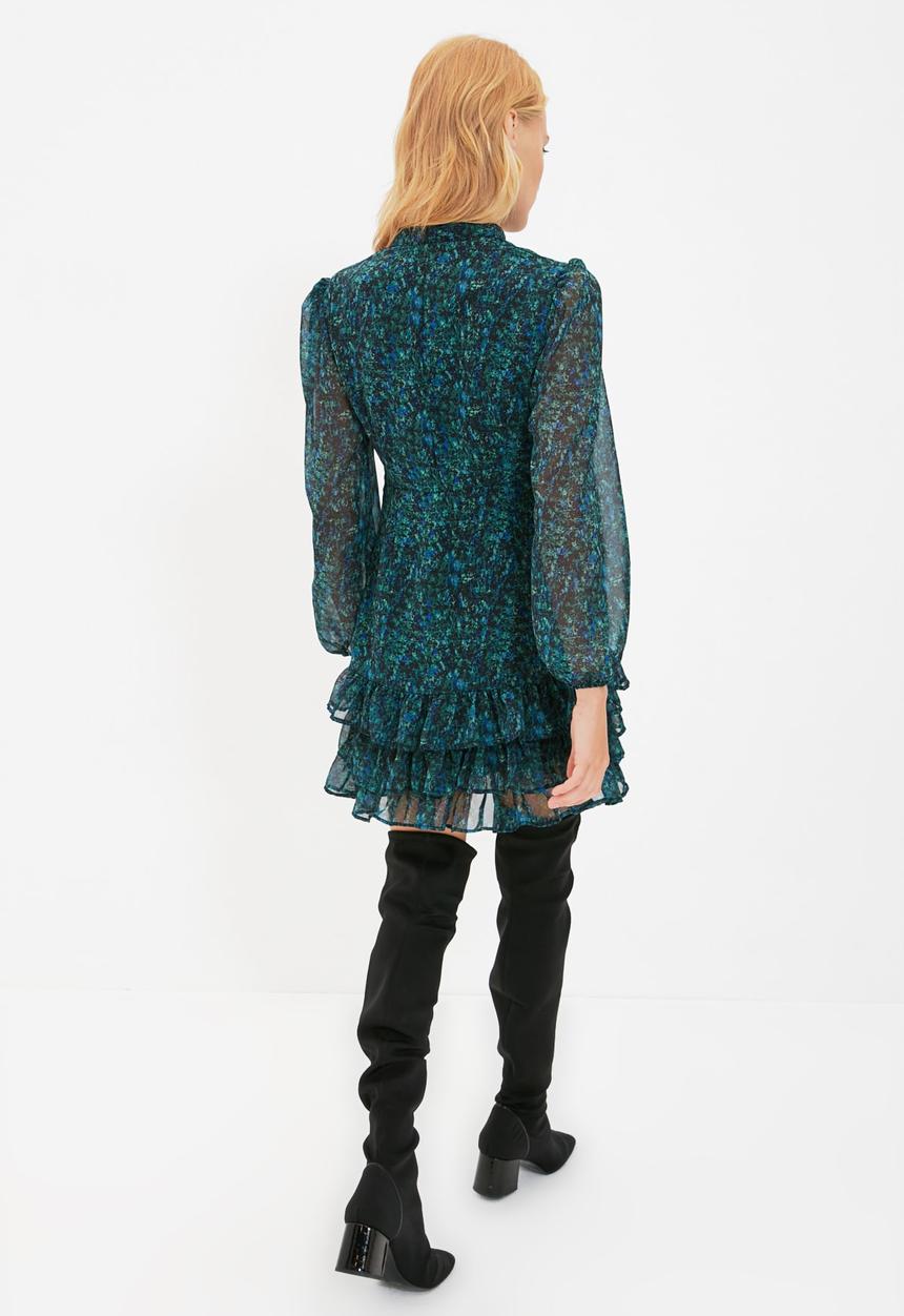 Trendyol - Patterned ruffle dress - green