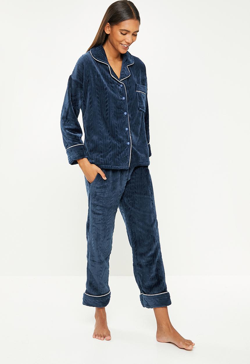 dailyfriday - Textured sleep shirt & pants set - navy