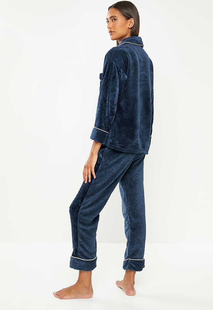 dailyfriday - Textured sleep shirt & pants set - navy