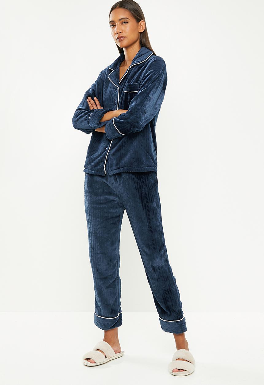 dailyfriday - Textured sleep shirt & pants set - navy