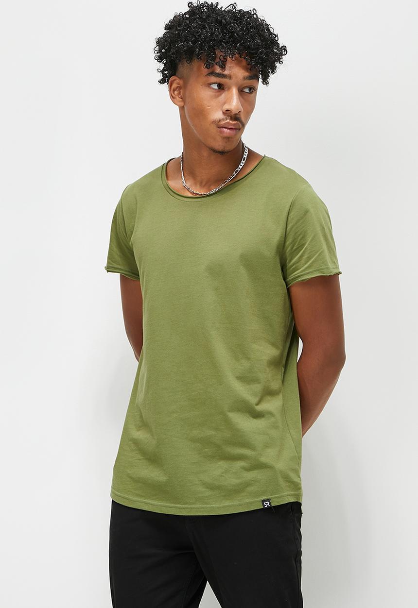 STYLE REPUBLIC - Raw edge curved hem scoop neck tee - khaki green