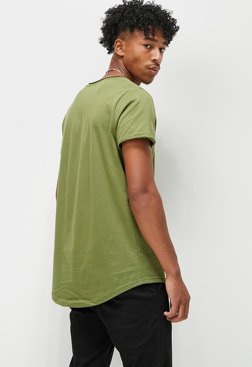 STYLE REPUBLIC - Raw edge curved hem scoop neck tee - khaki green