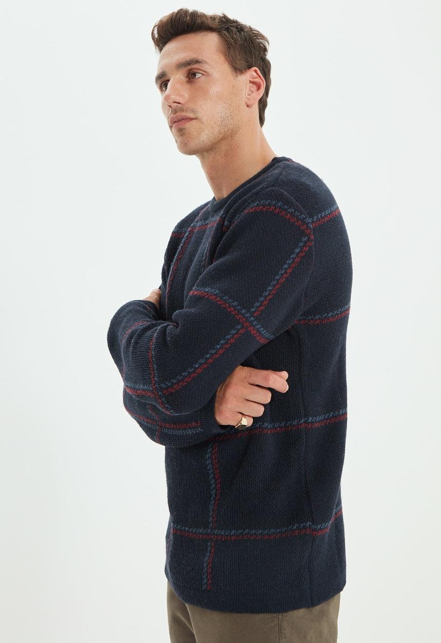 Trendyol - Slim fit check knit - navy