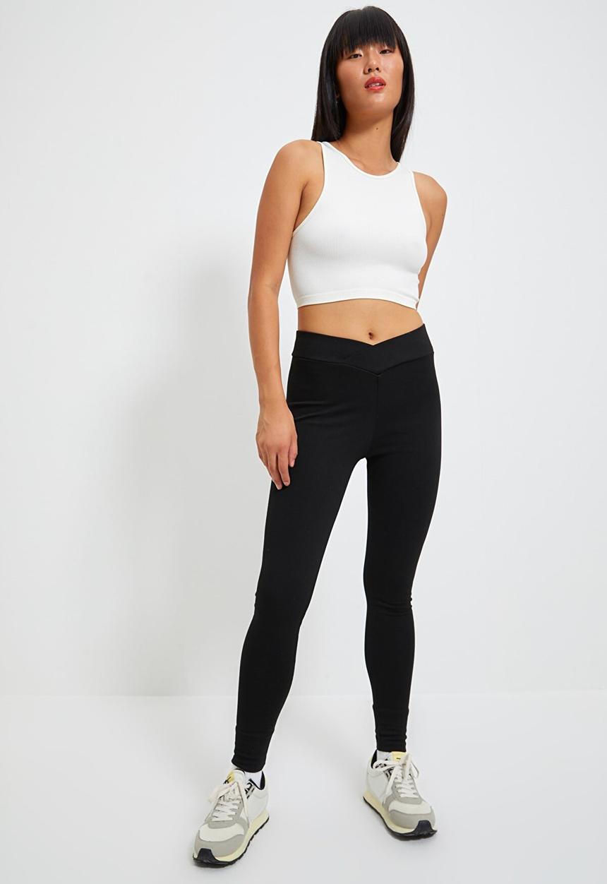 Trendyol - Waist cross detailed leggings - black