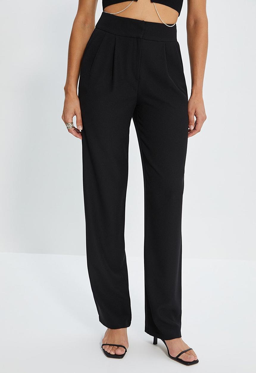 Trendyol - Flowy pleated wide leg trousers - black