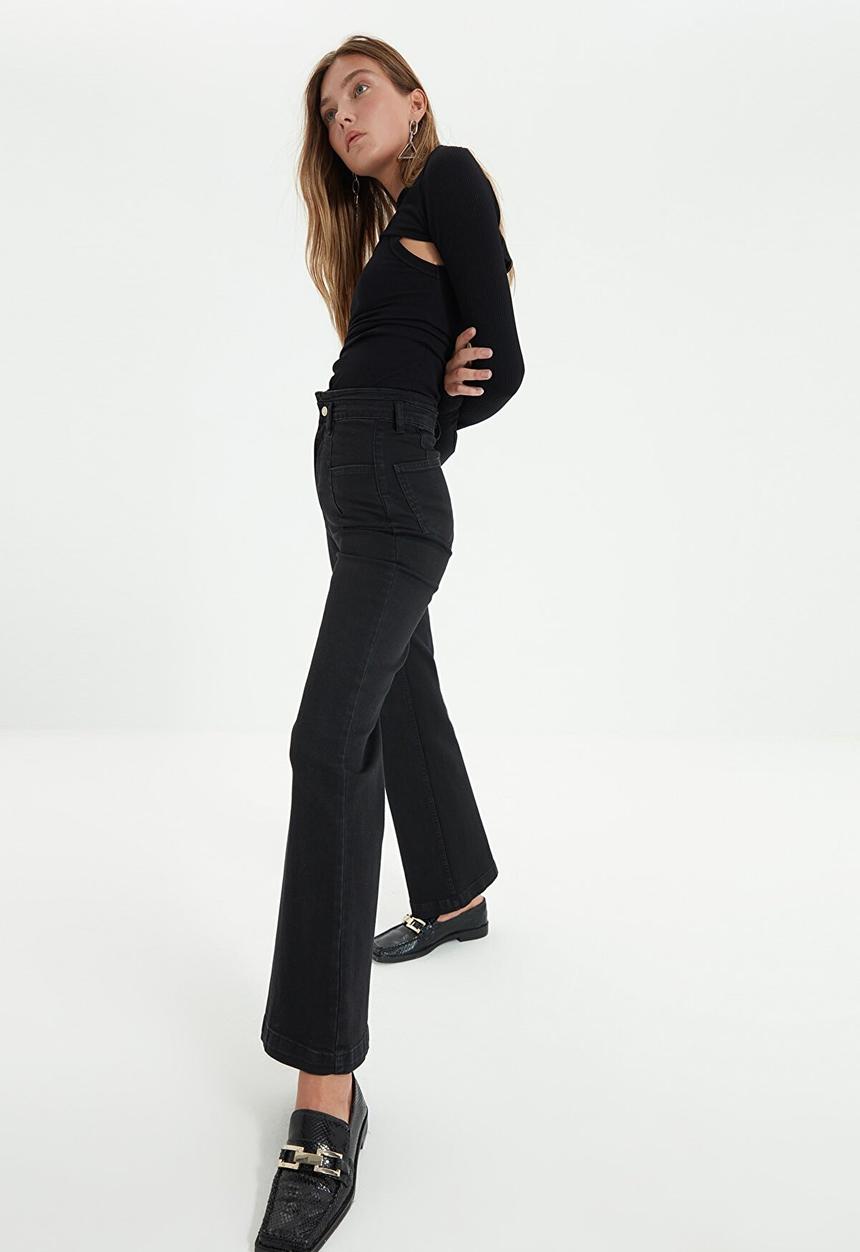 Trendyol - Stitch detail high waist jeans - black