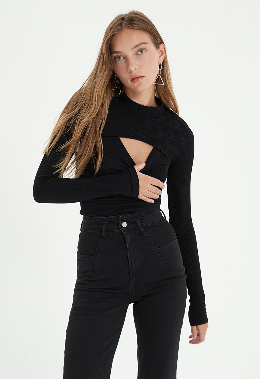Trendyol - Stitch detail high waist jeans - black