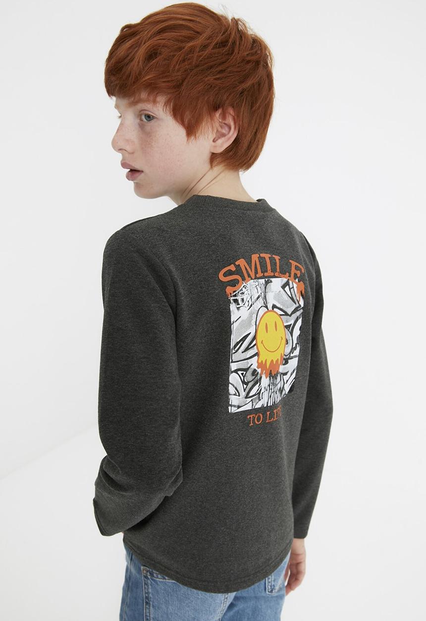 Trendyol - Long sleeve printed sweatshirt - dark grey