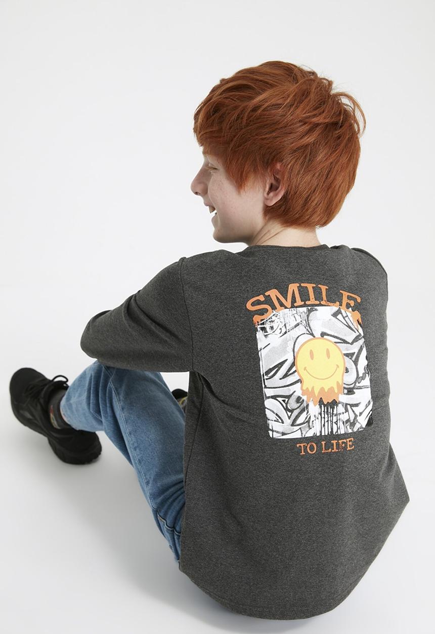 Trendyol - Long sleeve printed sweatshirt - dark grey