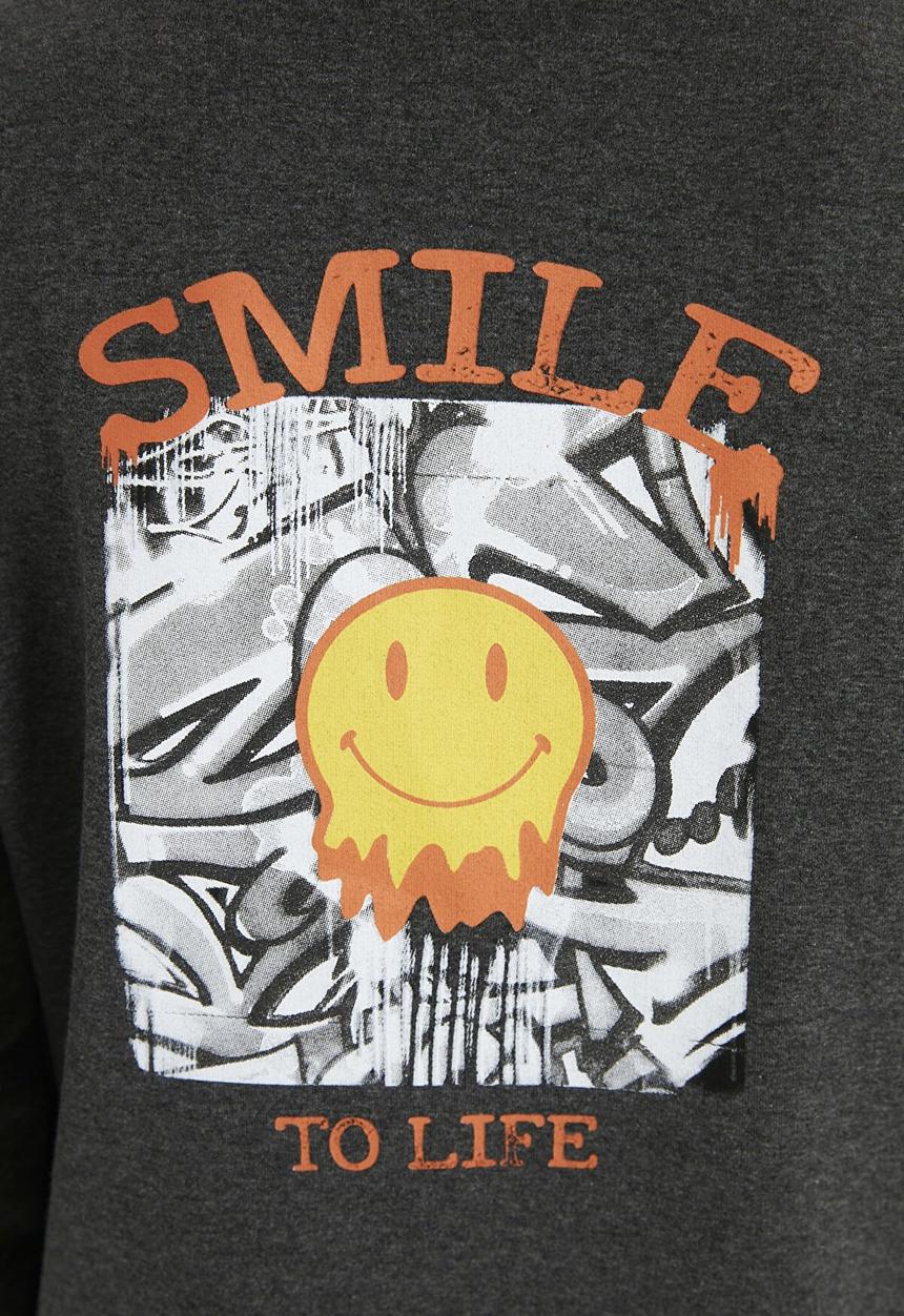 Trendyol - Long sleeve printed sweatshirt - dark grey