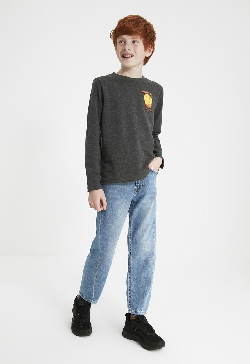 Trendyol - Long sleeve printed sweatshirt - dark grey