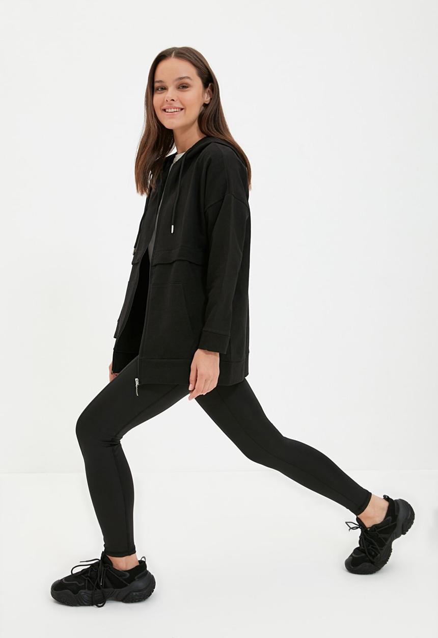 Trendyol - Zippered hoodie sweatshirt - black