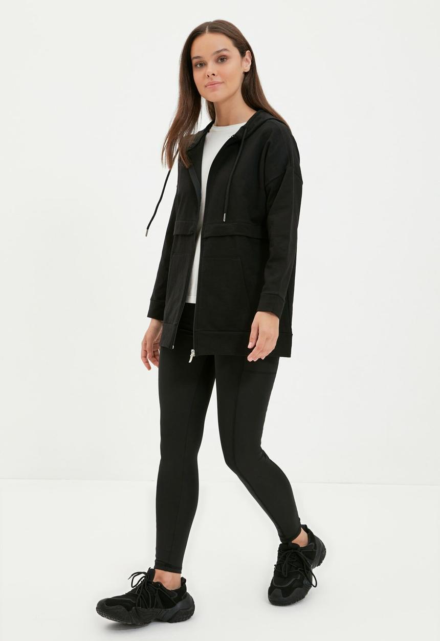 Trendyol - Zippered hoodie sweatshirt - black