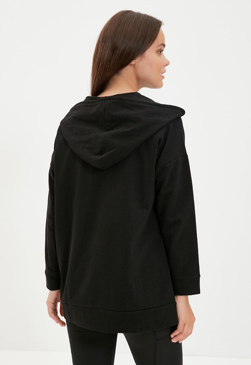 Trendyol - Zippered hoodie sweatshirt - black