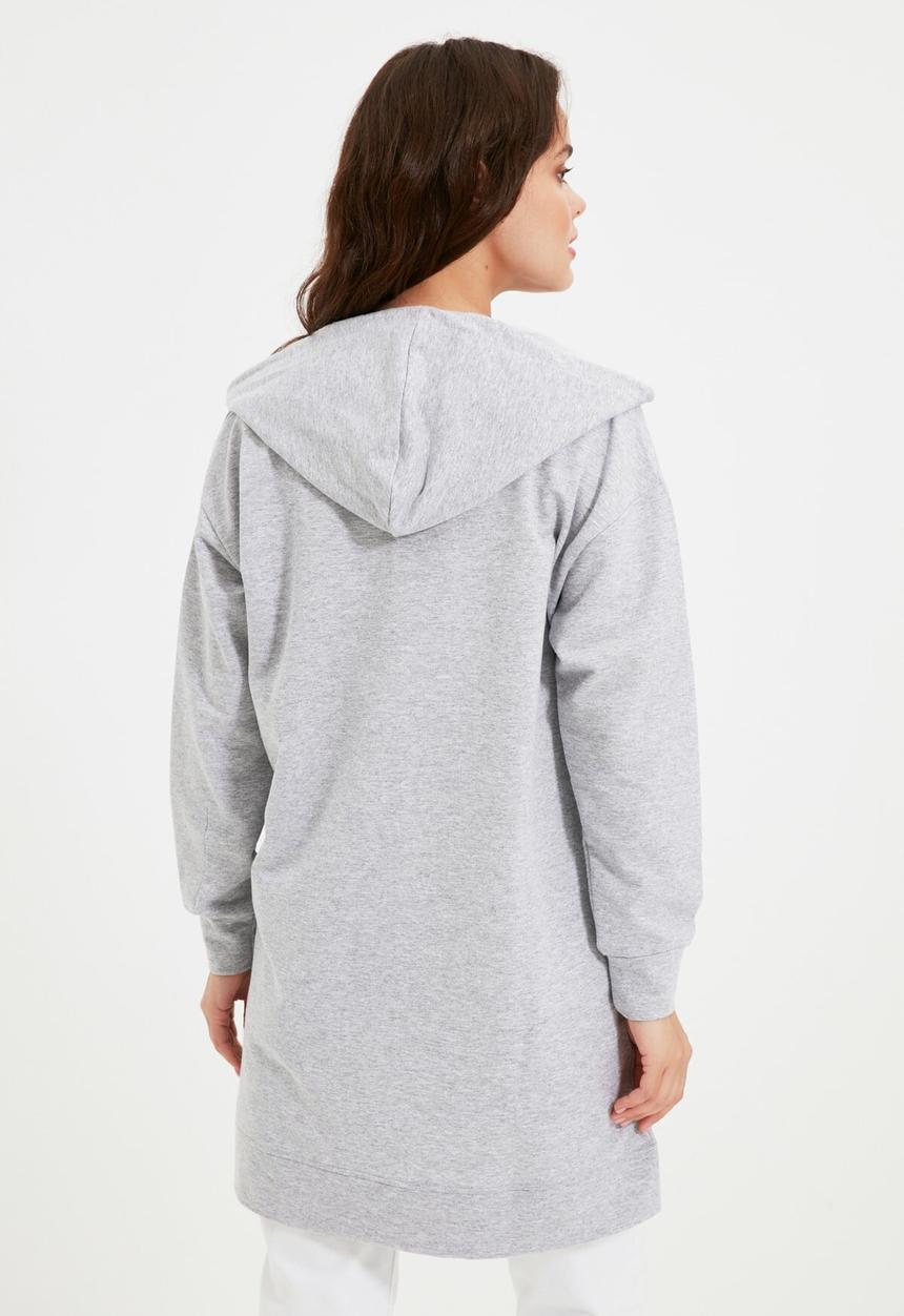 Trendyol - Zippered hooded basic sweatshirt - grey
