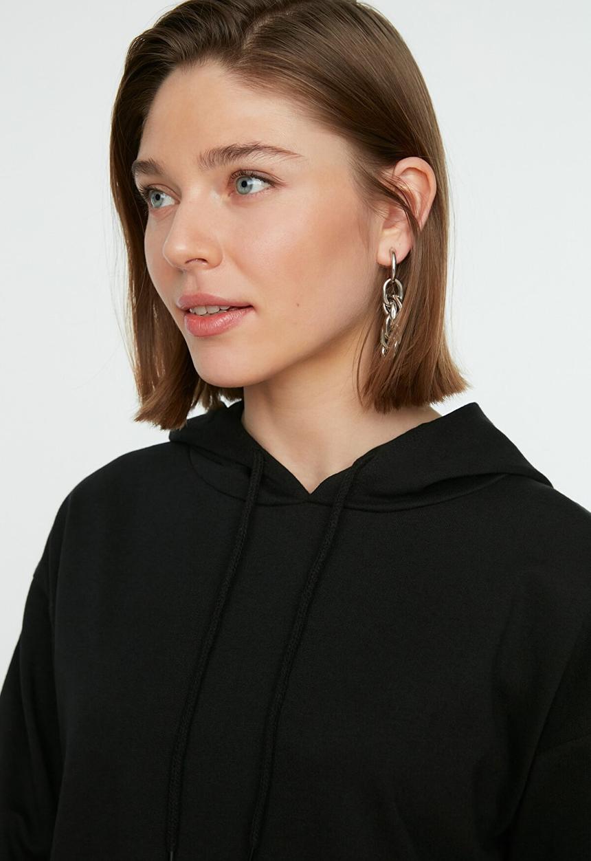 Trendyol - Hooded basic sweatshirt - black