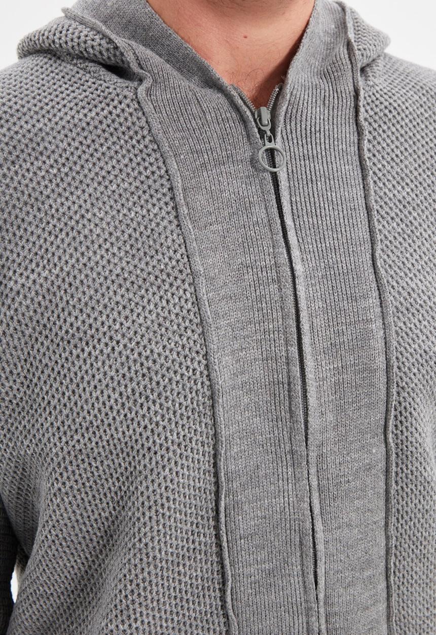 Trendyol - Textured zip thru hooded cardigan - grey