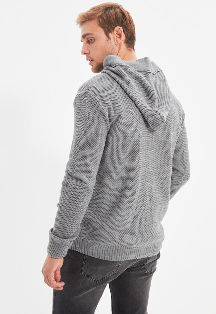 Trendyol - Textured zip thru hooded cardigan - grey