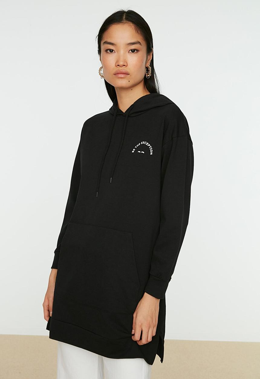 Trendyol - Hooded printed sweatshirt - black