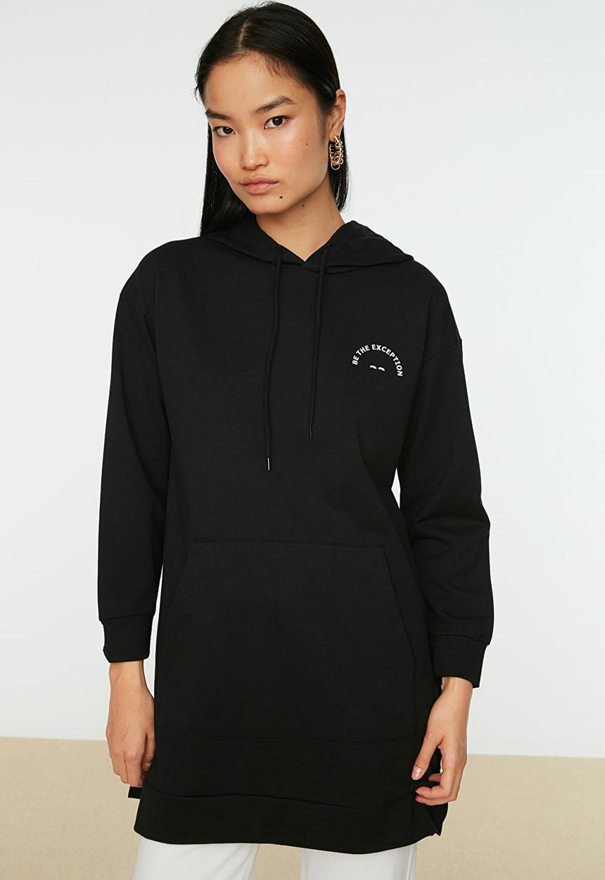 Trendyol - Hooded printed sweatshirt - black