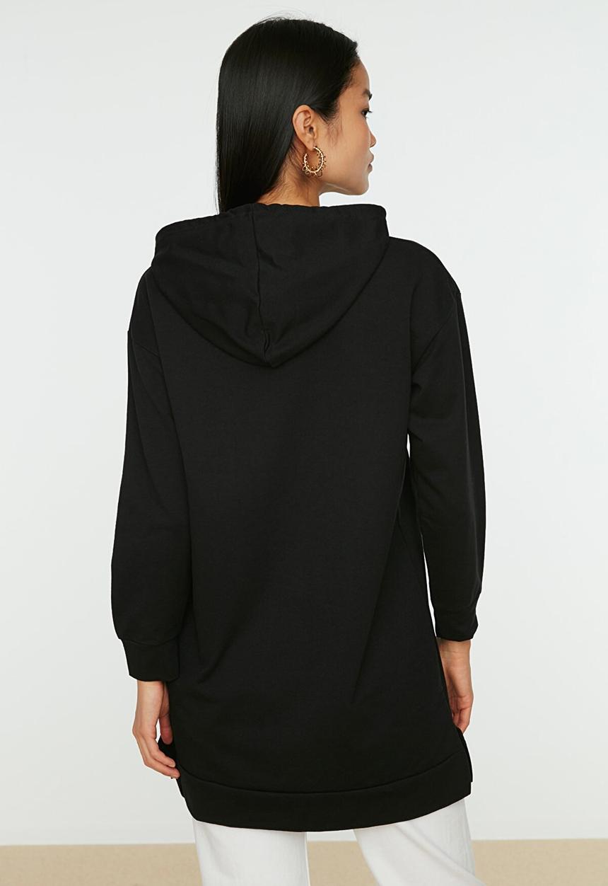 Trendyol - Hooded printed sweatshirt - black