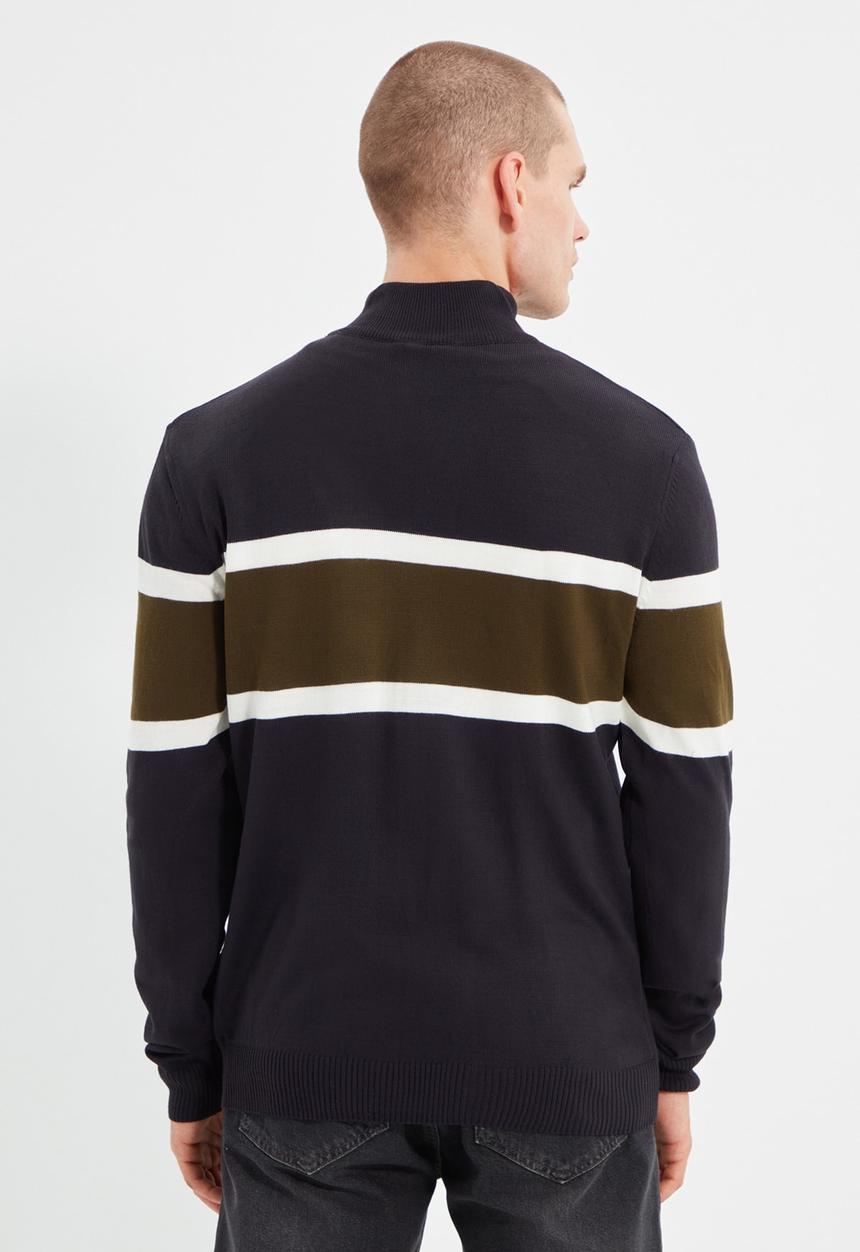 Trendyol - Stripe quarter zip knit - navy