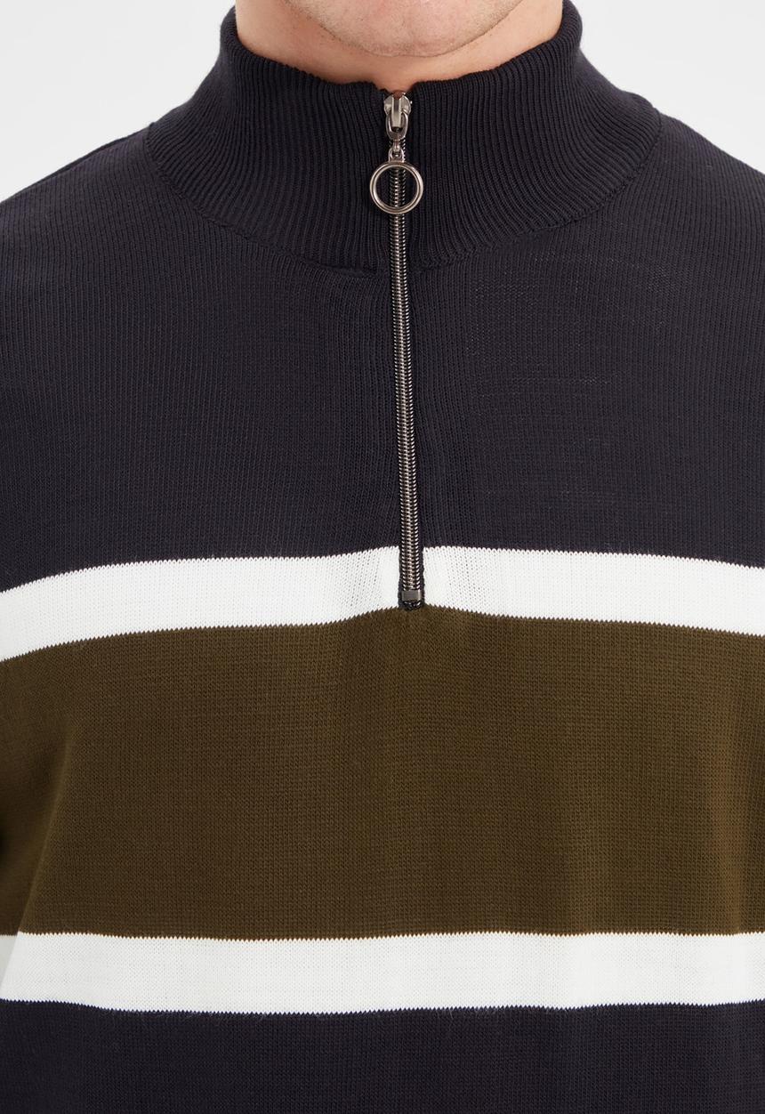 Trendyol - Stripe quarter zip knit - navy