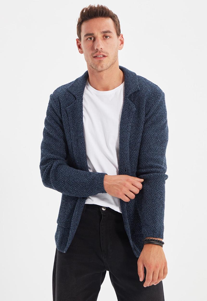 Trendyol - Textured slim fit knit cardigan - navy