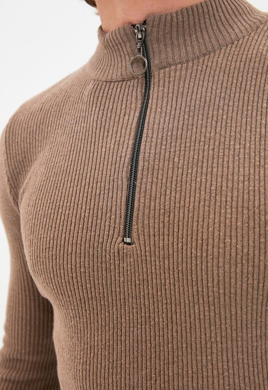 Trendyol - Jarred slim fit quarter zip knit - mink