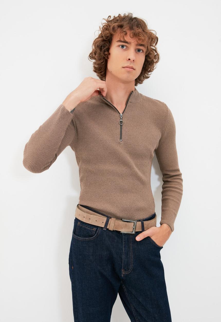 Trendyol - Jarred slim fit quarter zip knit - mink