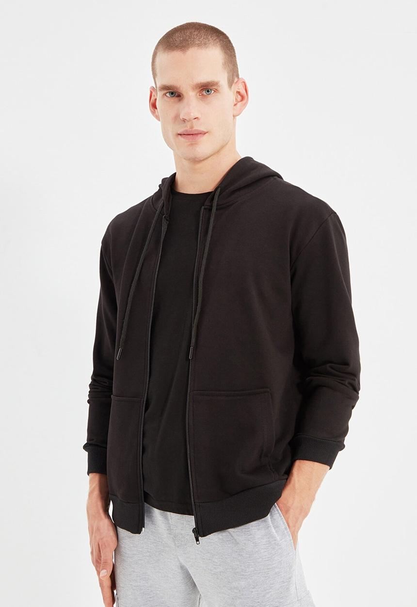 Trendyol - Ron regular fit zip thru hoodie - black