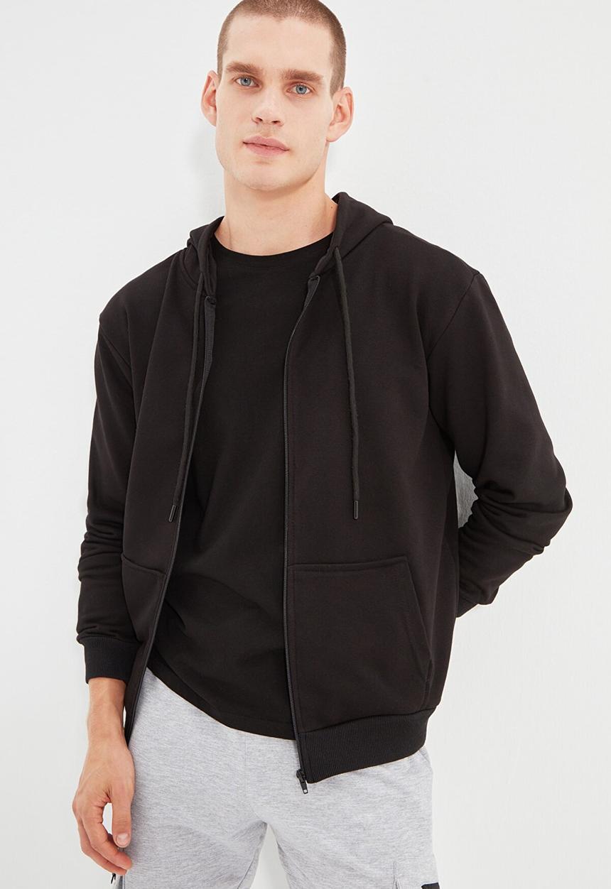 Trendyol - Ron regular fit zip thru hoodie - black