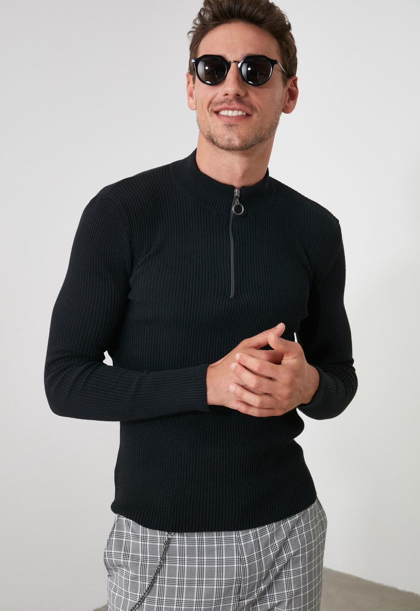 Trendyol - Jarred slim fit quarter zip knit - black
