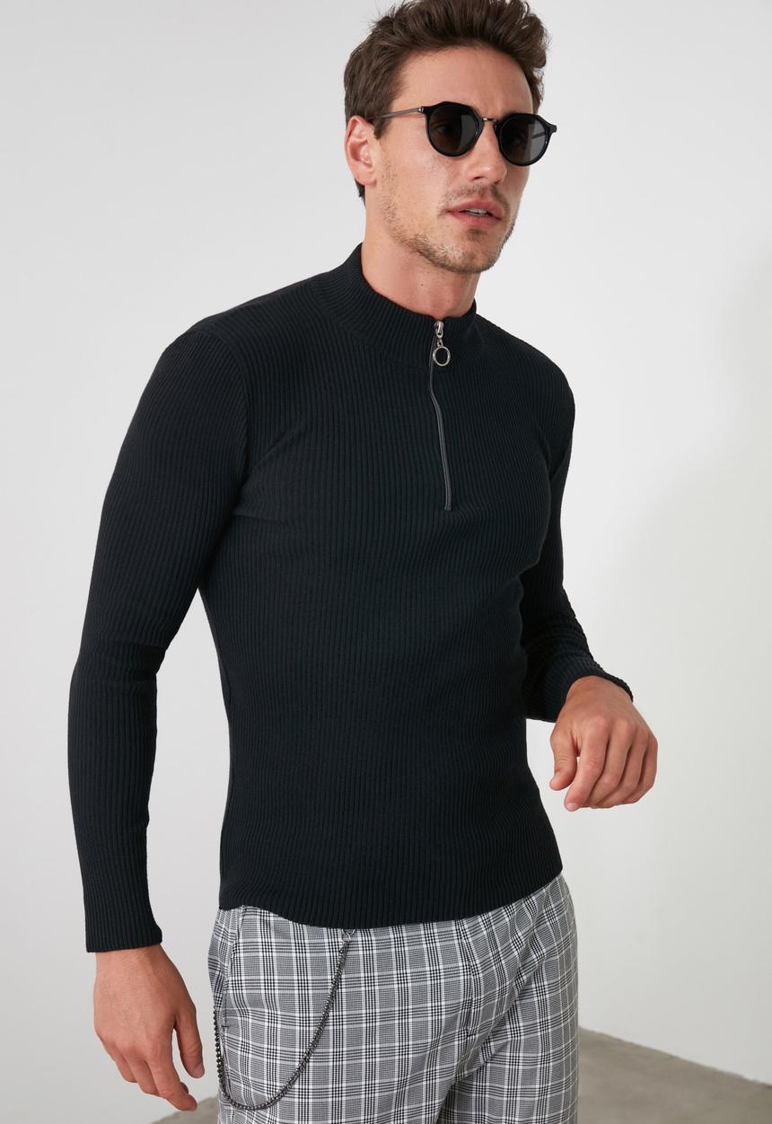 Trendyol - Jarred slim fit quarter zip knit - black