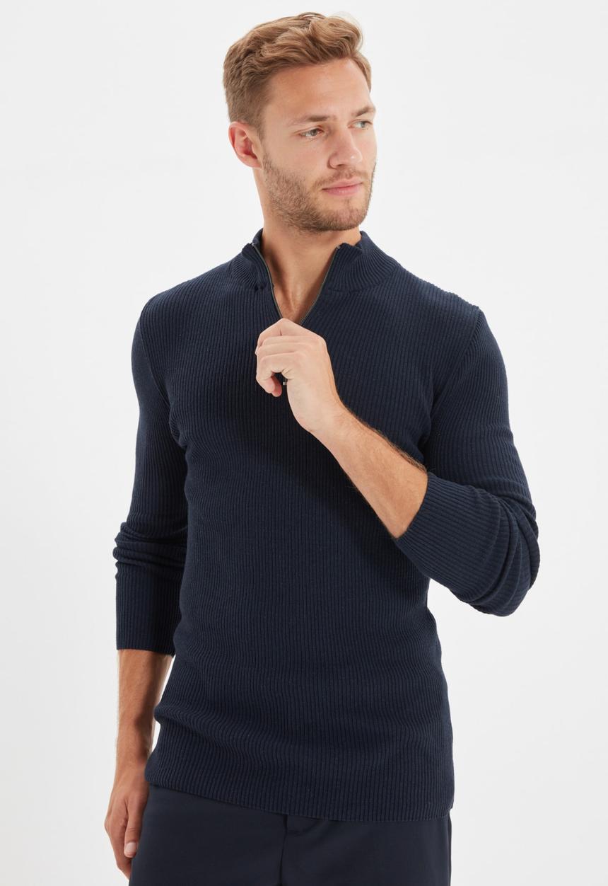 Trendyol - Jarred slim fit quarter zip knit - navy