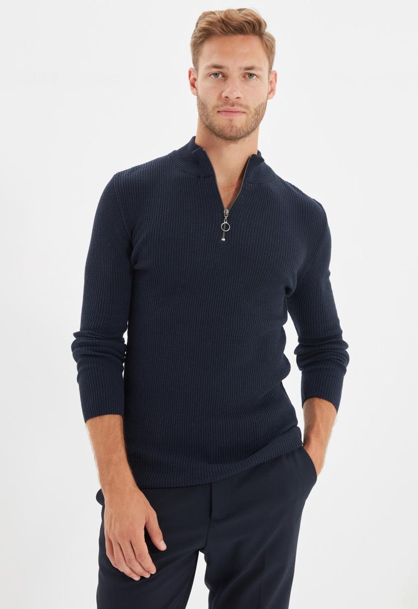 Trendyol - Jarred slim fit quarter zip knit - navy