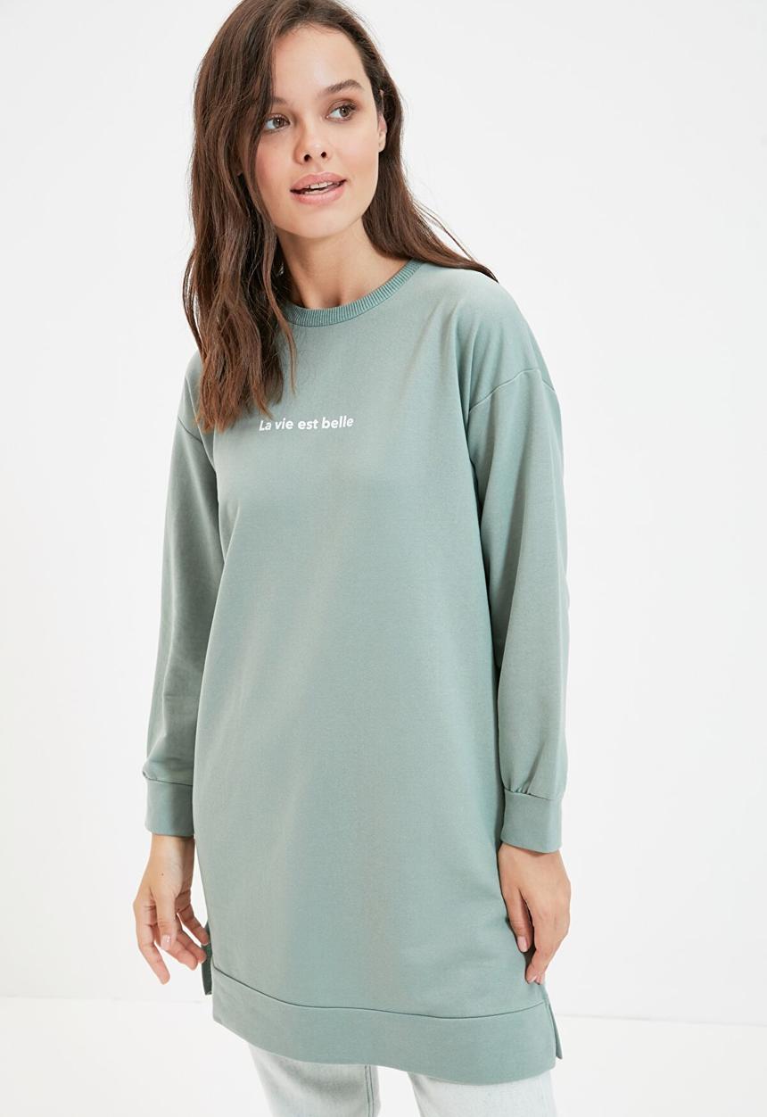 Trendyol - Crew neck printed sweatshirt - mint