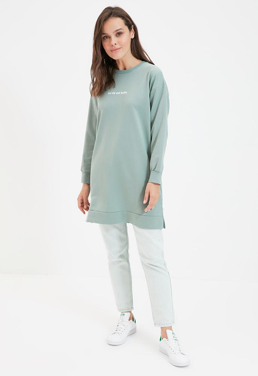 Trendyol - Crew neck printed sweatshirt - mint
