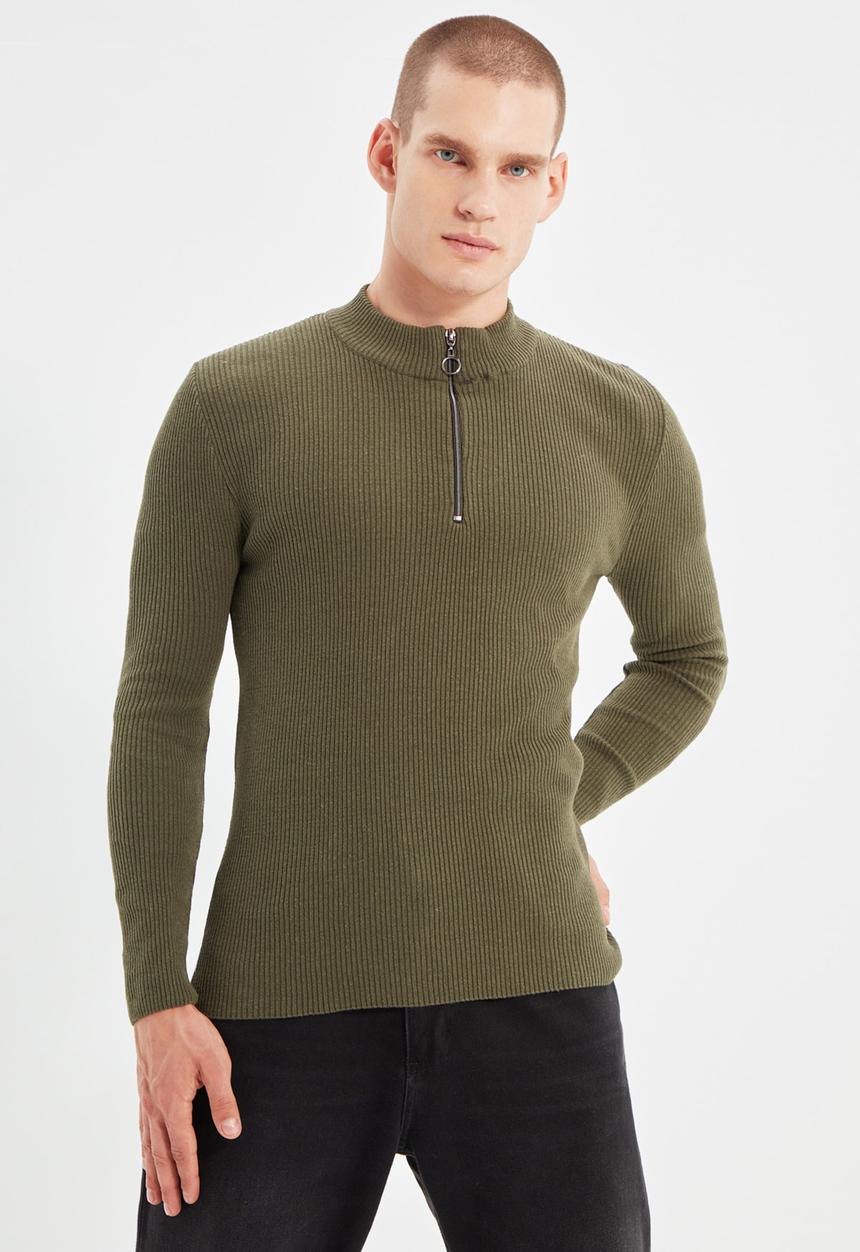 Trendyol - Jarred slim fit quarter zip knit - khaki