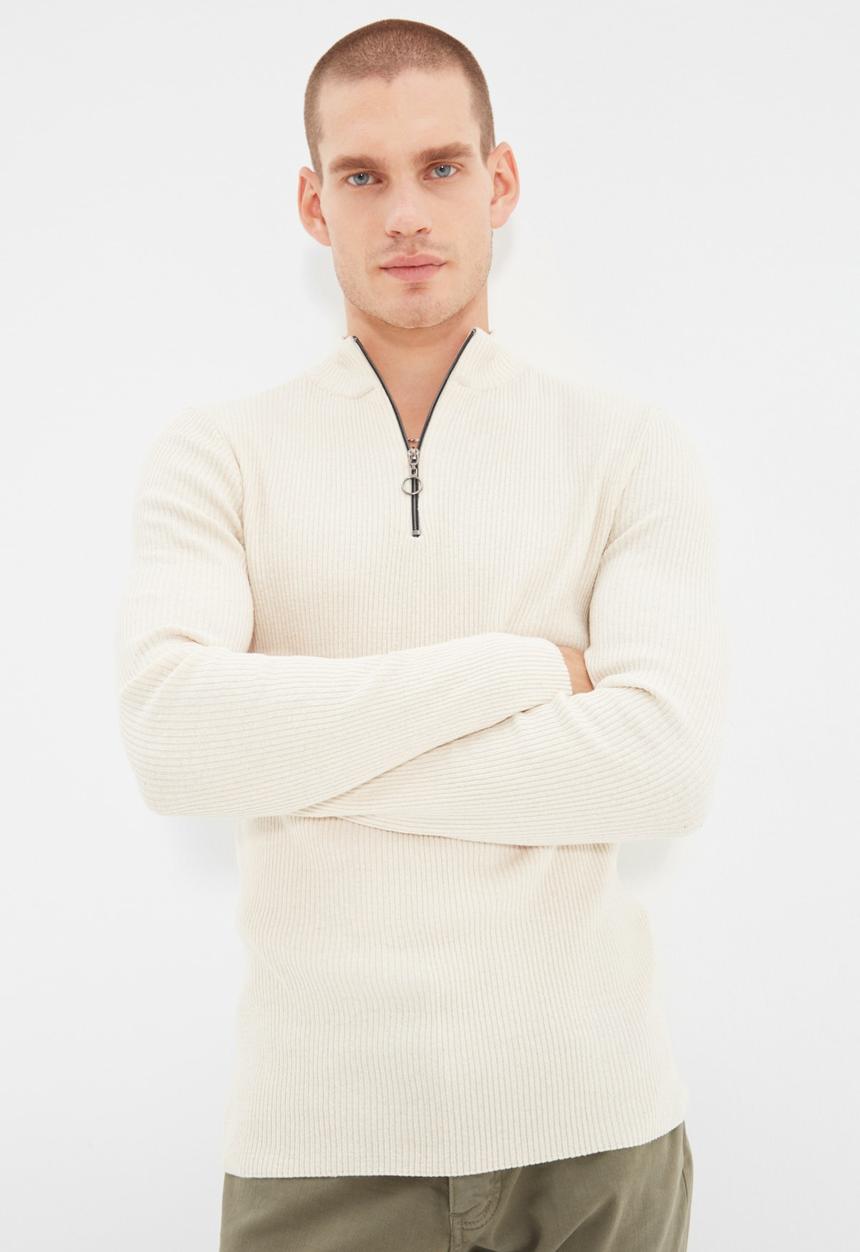 Trendyol - Jarred slim fit quarter zip knit - ecru