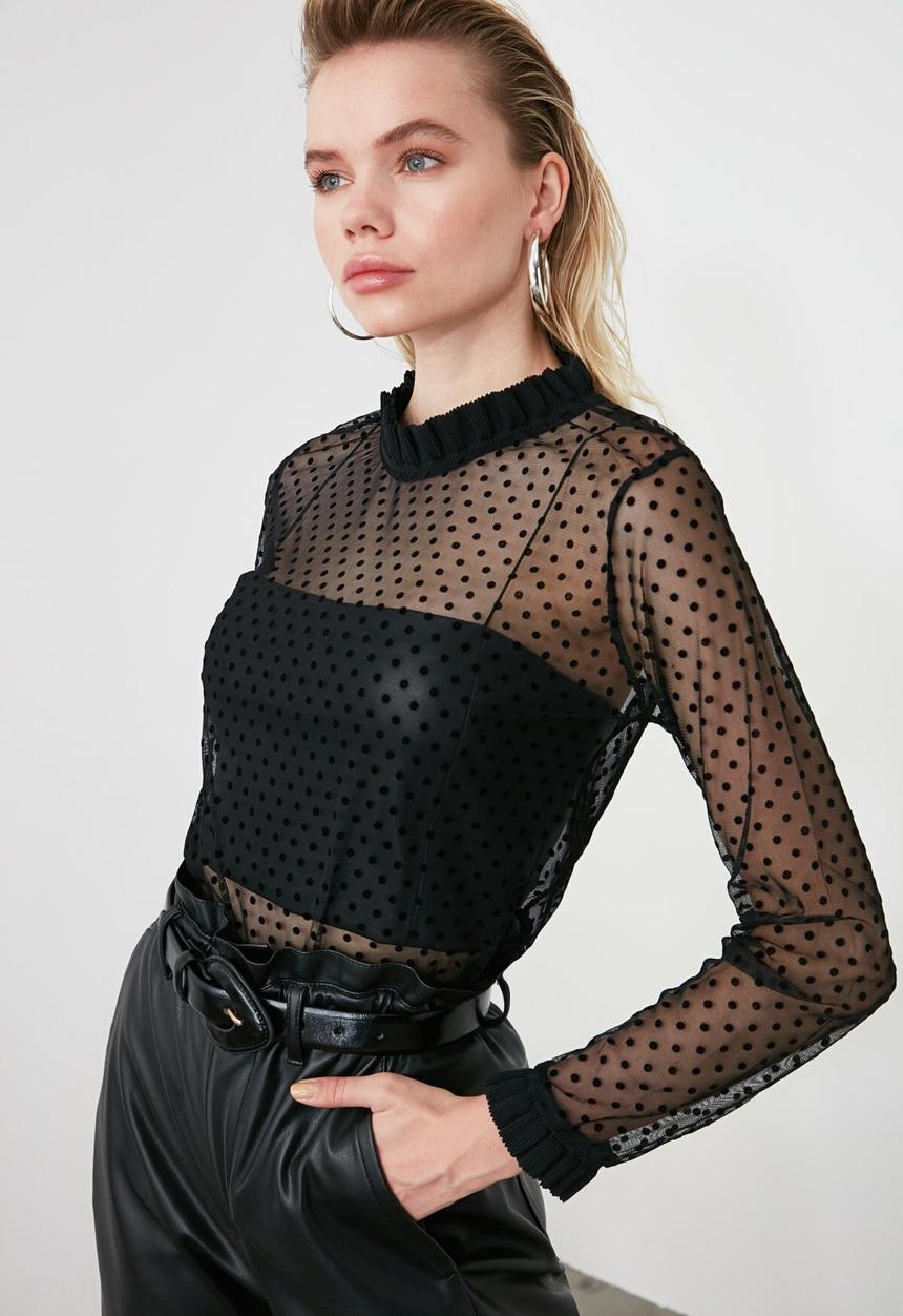 Trendyol - Polka dot tulle top - black